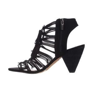 Vince Camuto Edola Heeled Gladiator‎ Peep Toe Sandals in Black Suede Size 8.5
